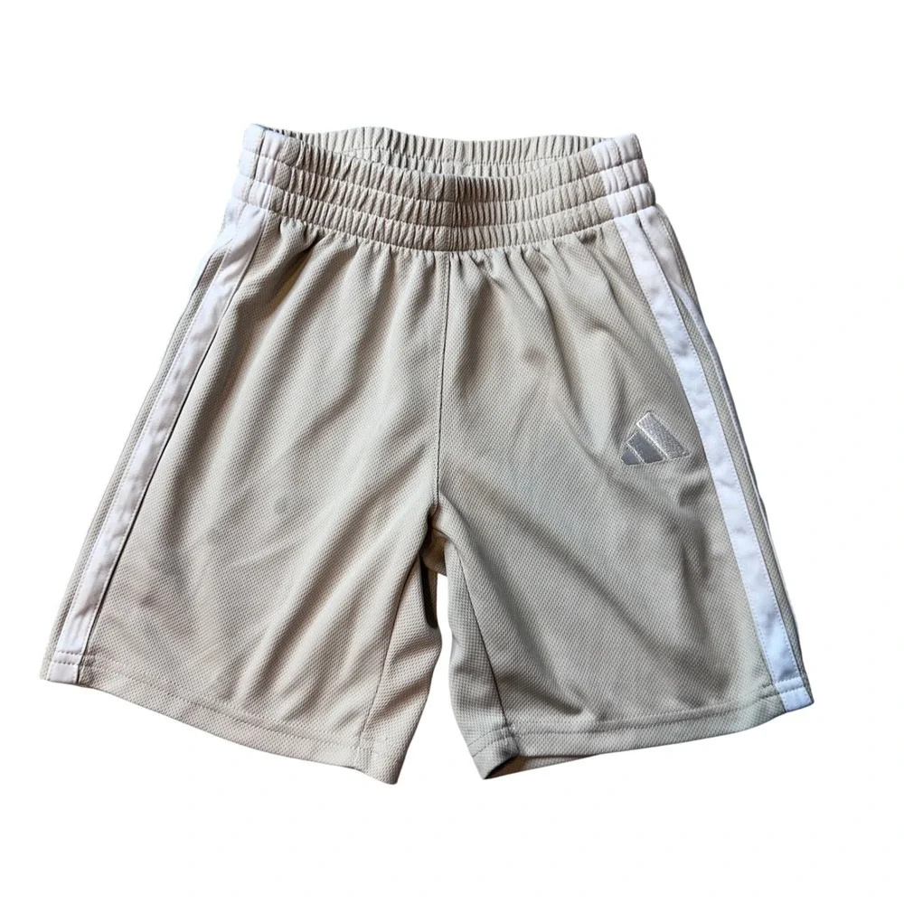 Adidas‎ Shorts Kids S 8 Tan Mesh Athletic 3-Stripe AG10180 Activewear